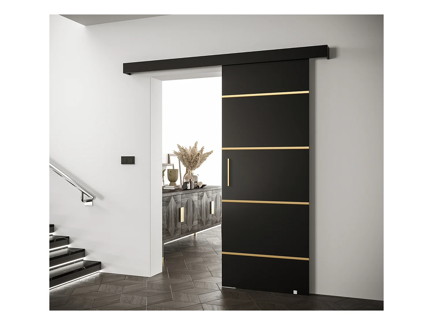 Portes coulissantes Salwador IV 90x204 cm (Noir / Noir / Or)