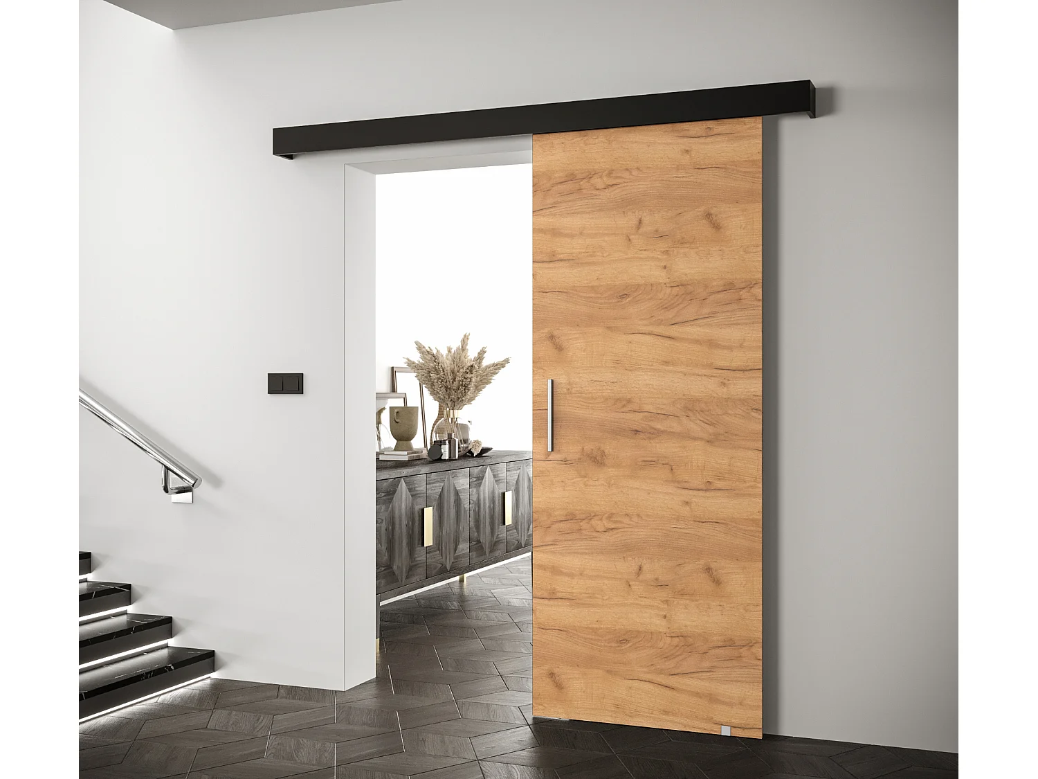 Porte scorrevoli Salwador I 80x204 cm (Rovere Craft / Nero / Argento)