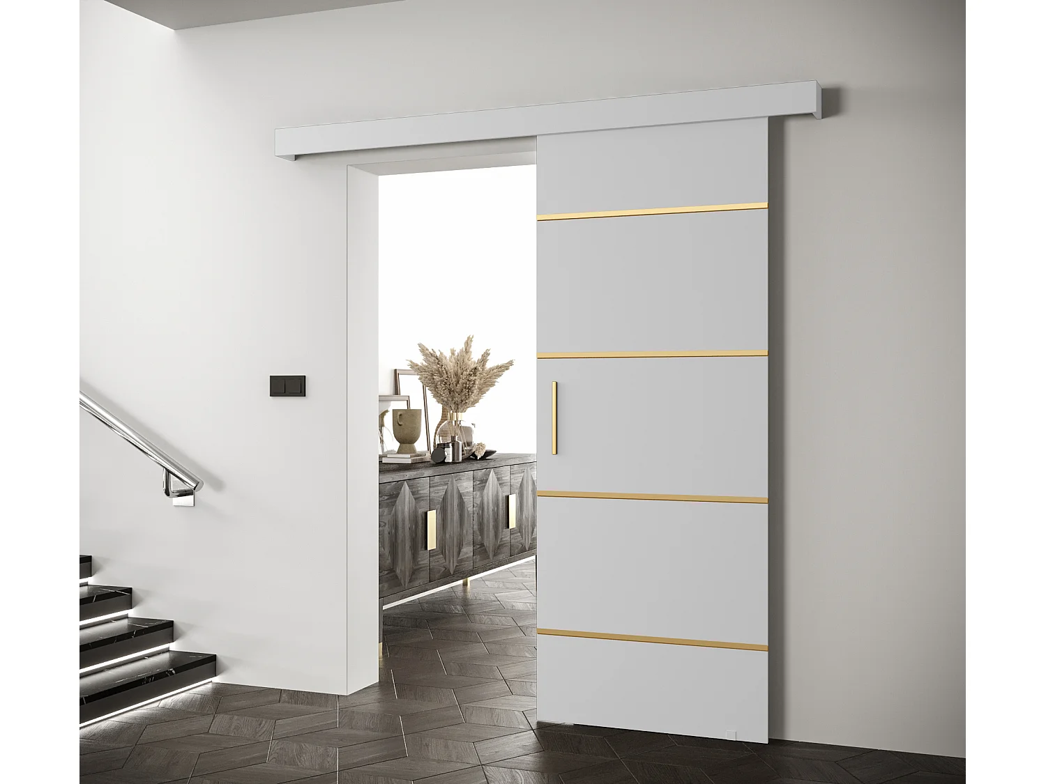 Portes coulissantes Salwador IV 70x204 cm (Blanc / Blanc / Or)