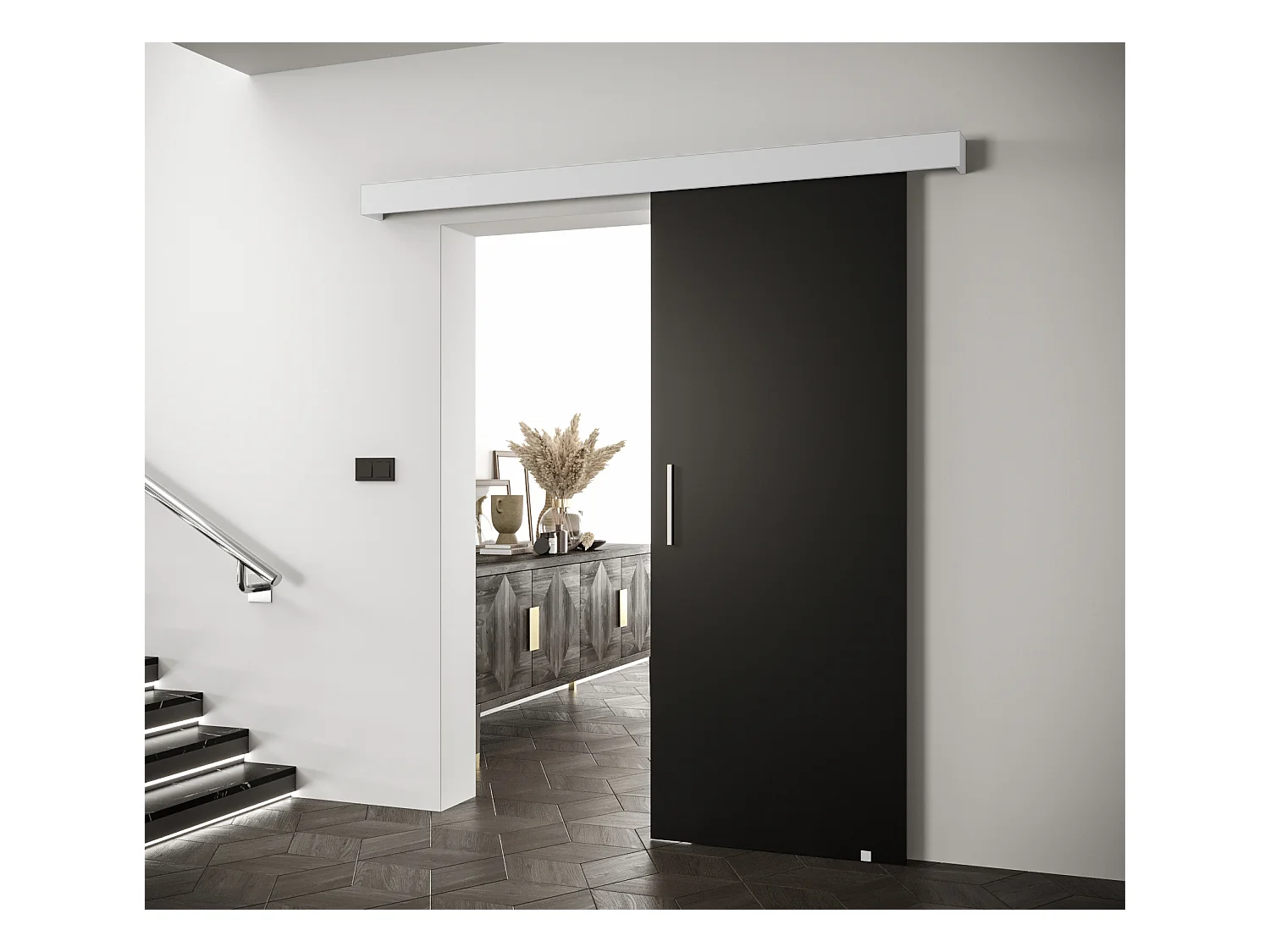 Portes coulissantes Salwador I 90x204 cm (Noir / Blanc / Argent)