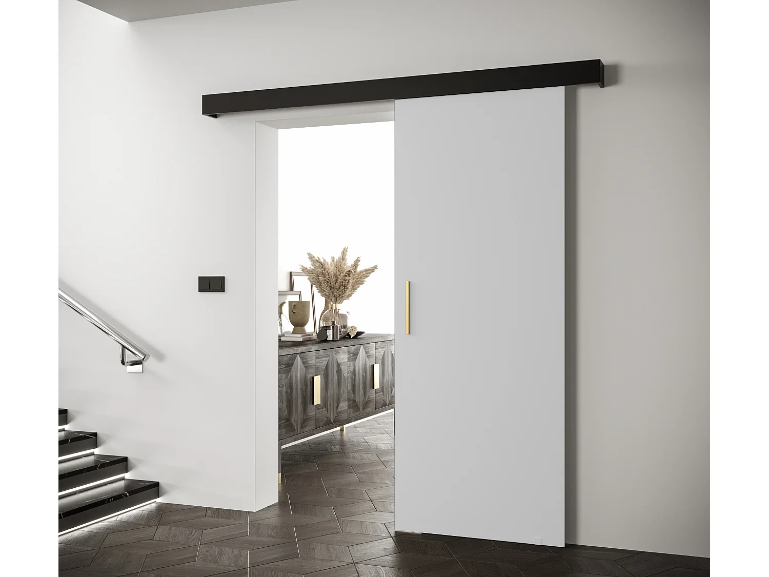 Porte scorrevoli Salwador I 90x204 cm (Bianco / Nero / D'oro)