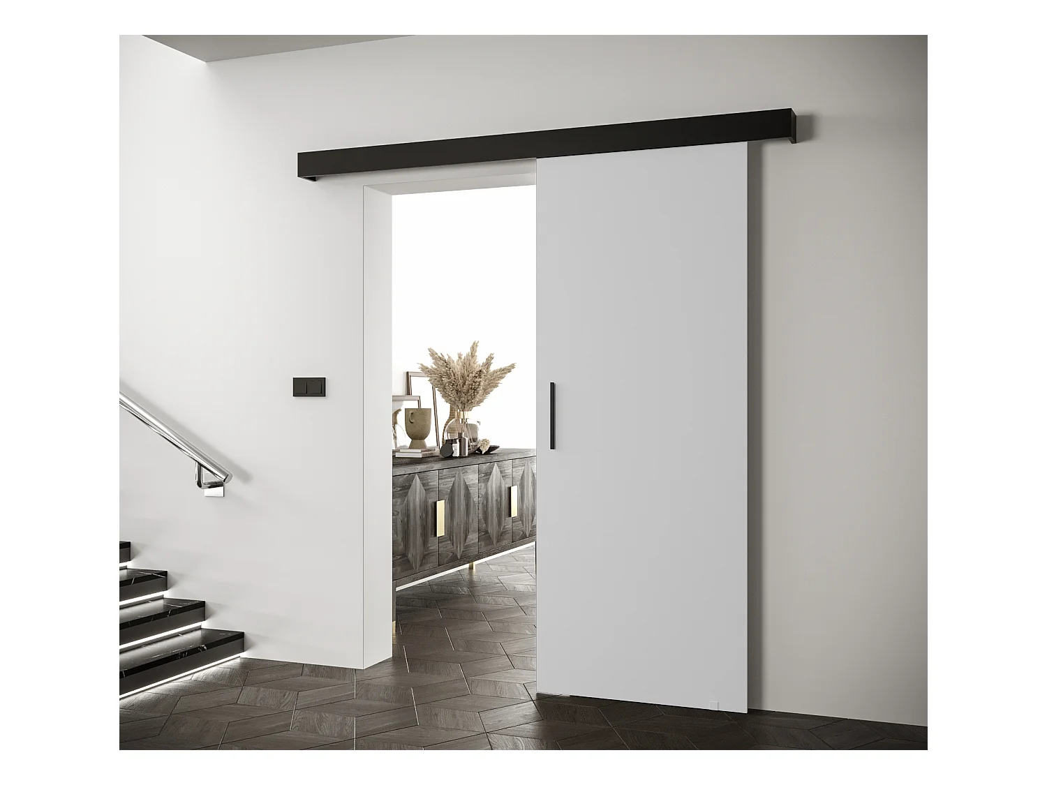 Schiebetür Salwador I 90x204 cm (Weiß / Schwarz / Schwarz)