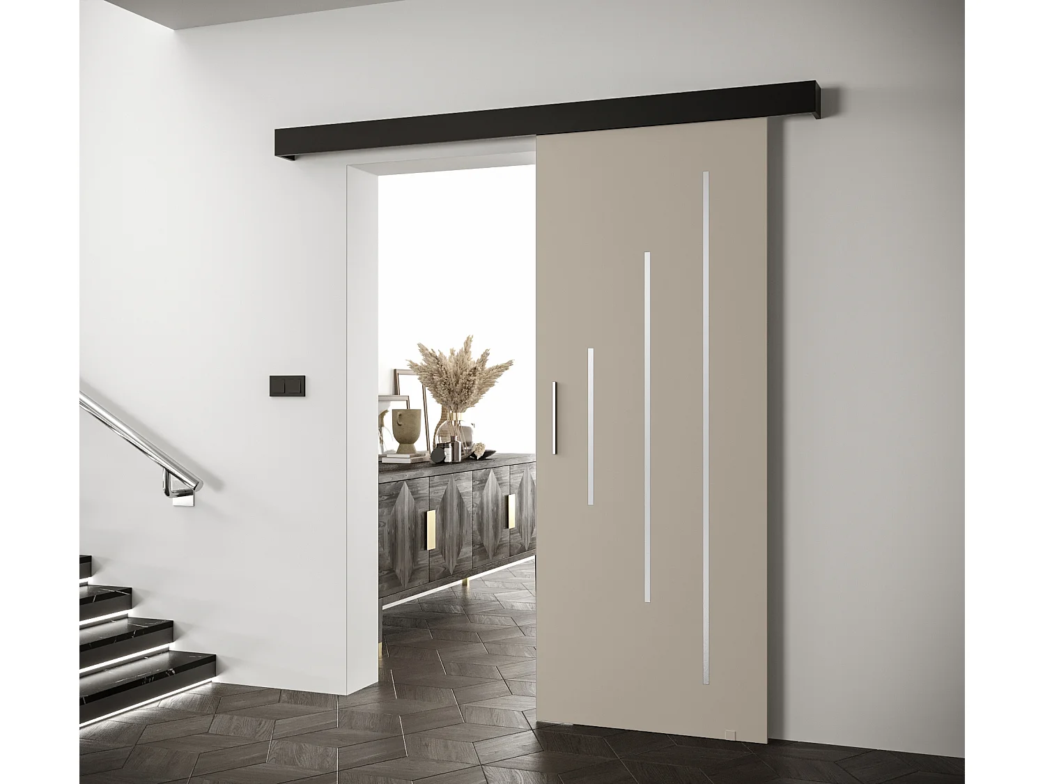 Portes coulissantes Salwador Y 80x204 cm (Cachemire / Noir / Argent)