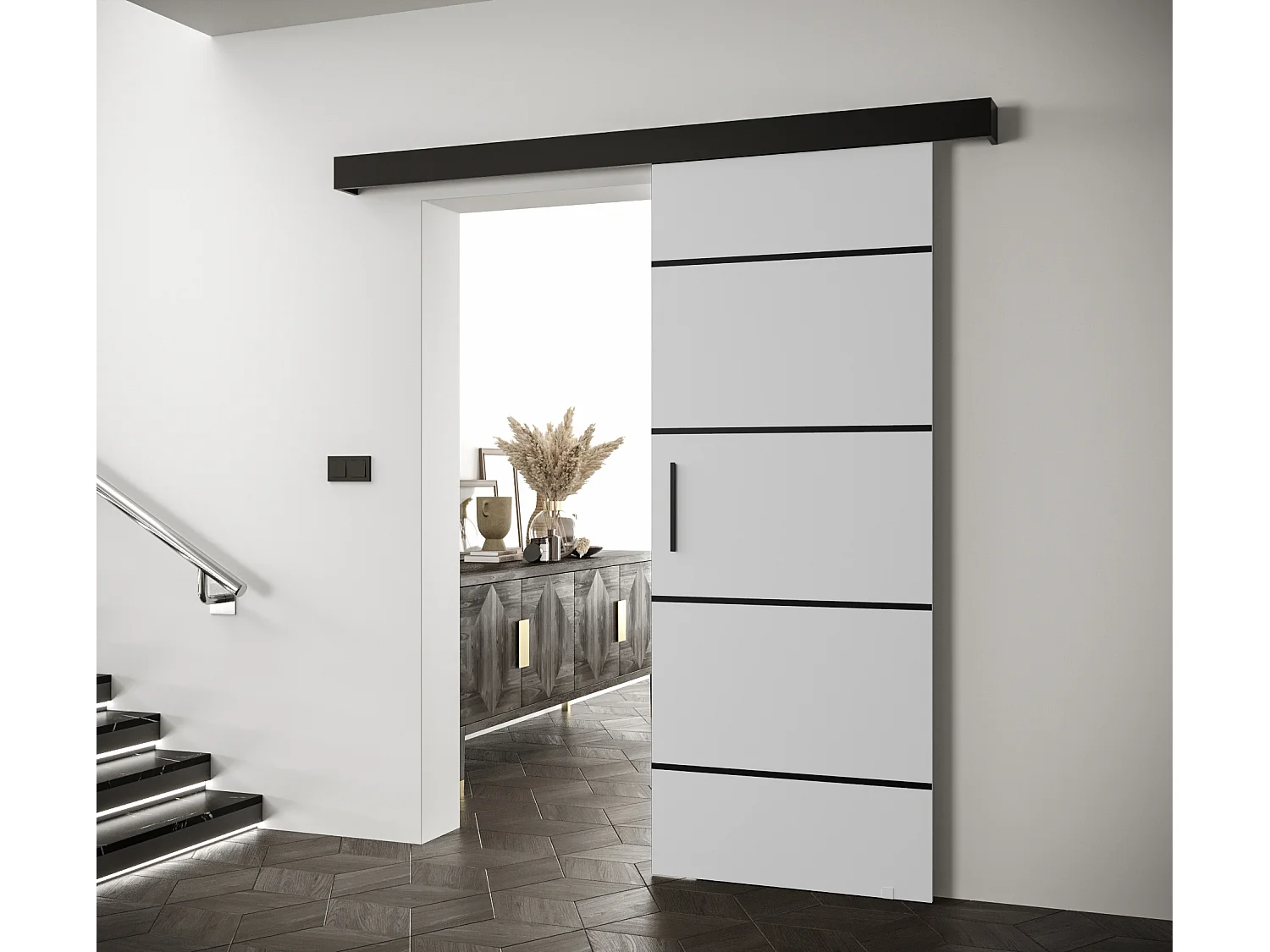 Portes coulissantes Salwador IV 90x204 cm (Blanc / Noir / Noir)