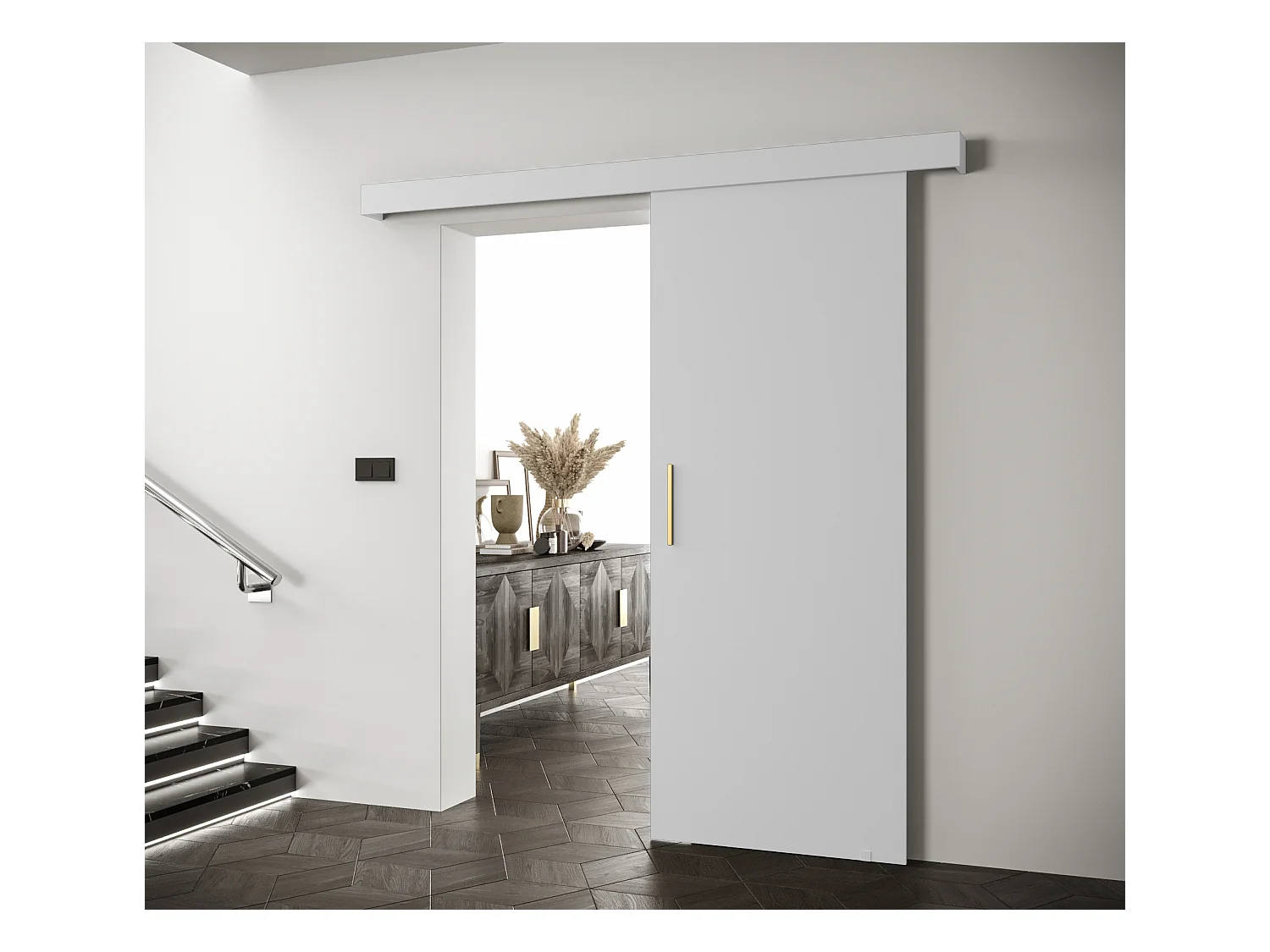 Schiebetür Salwador I 80x204 cm (Weiß / Weiß / Gold)