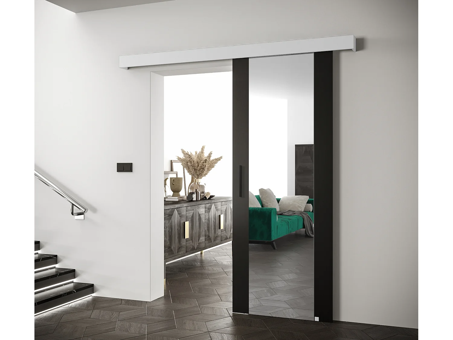 Portes coulissantes Salwador II 70x204 cm (Noir / Blanc / Noir)