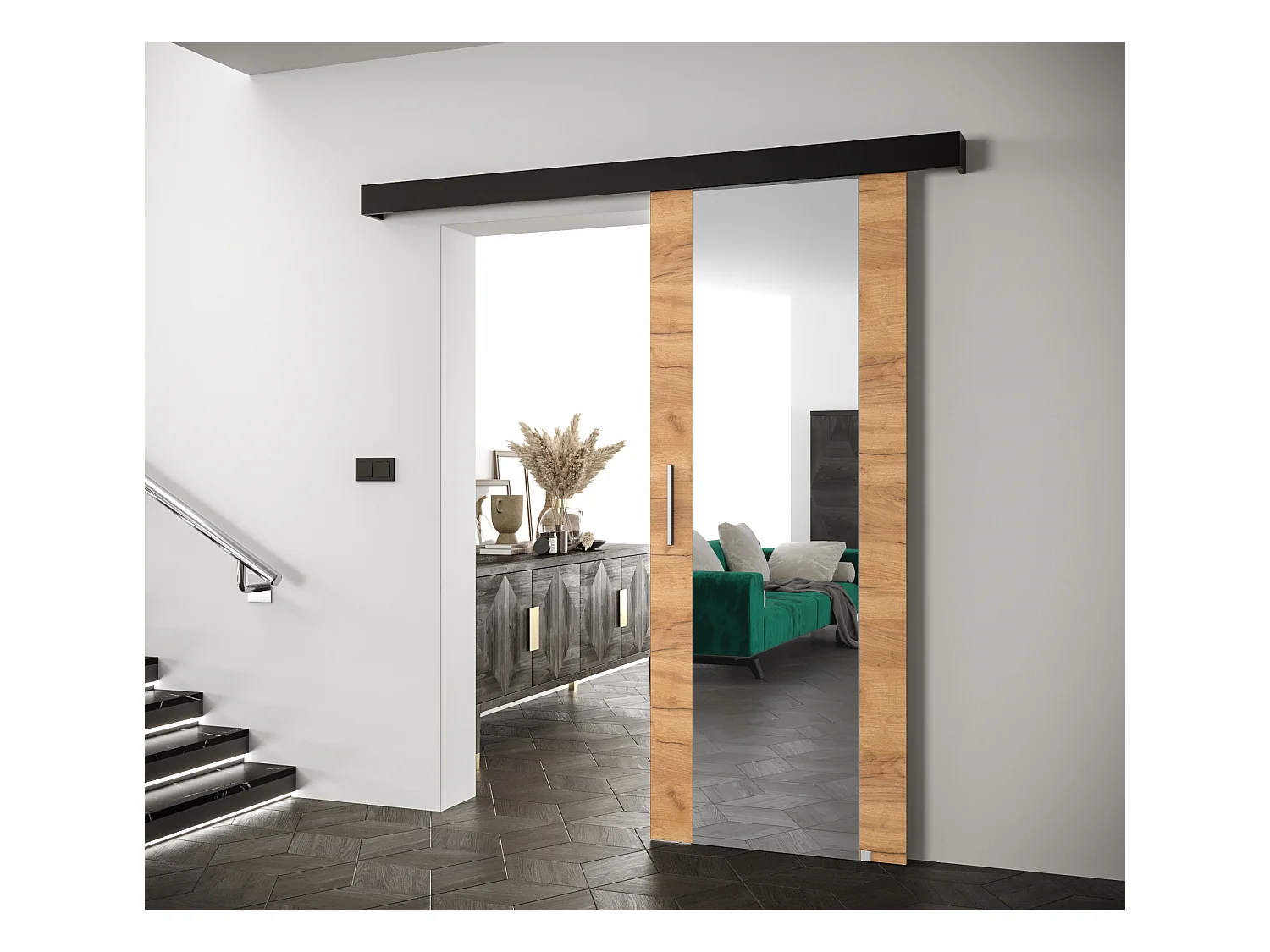Portes coulissantes Salwador II 70x204 cm (Chêne Craft / Noir / Argent)