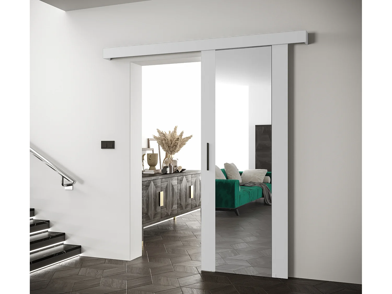 Portes coulissantes Salwador II 90x204 cm (Blanc / Blanc / Noir)