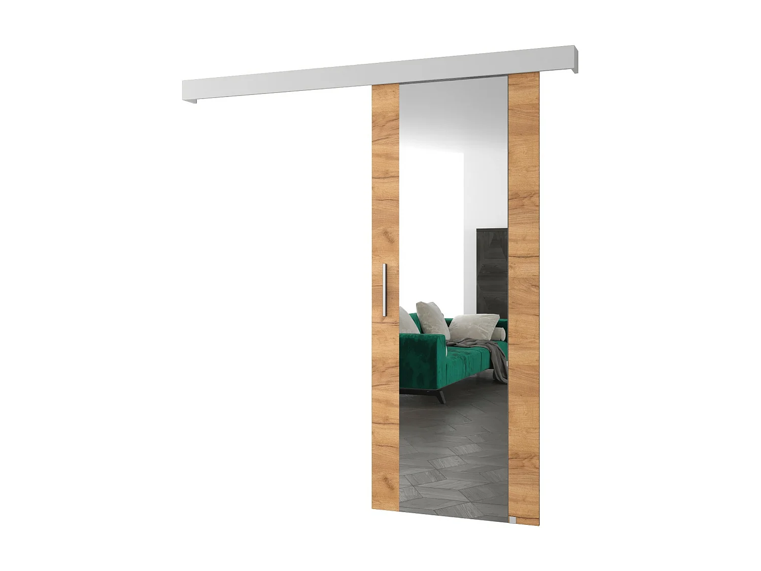 Schiebetür Salwador II 90x204 cm (Kraft Eiche / Weiß / Silber)