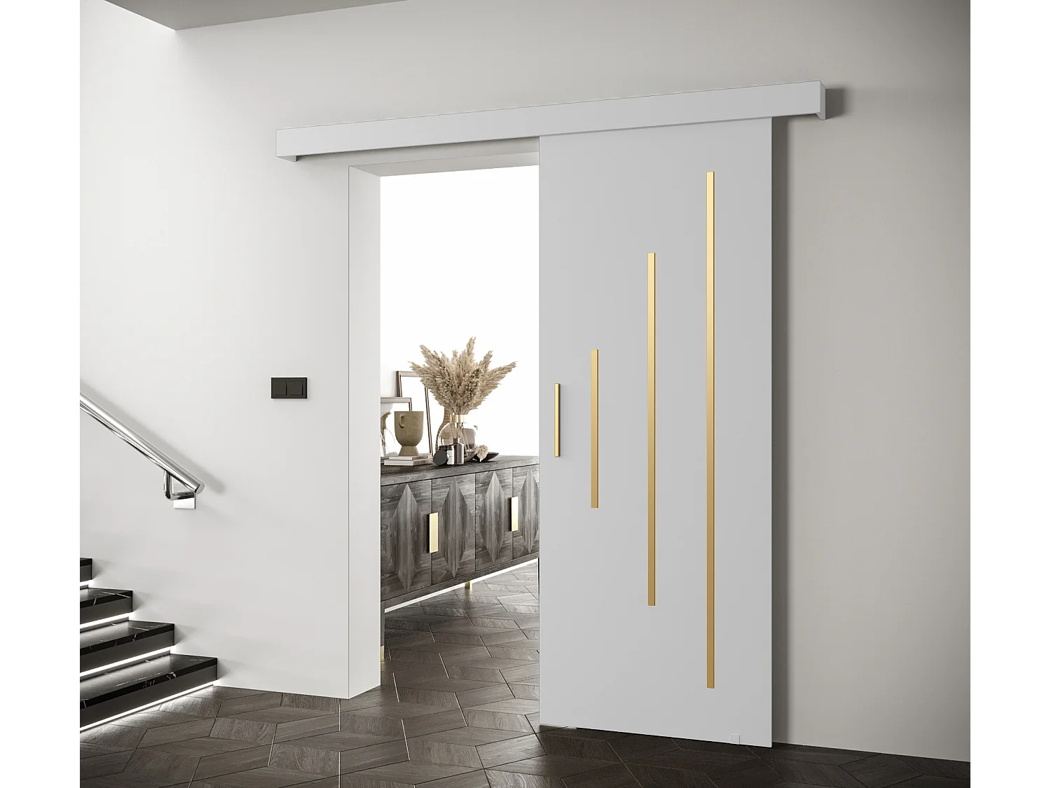Portes coulissantes Salwador Y 70x204 cm (Blanc / Blanc / Or)