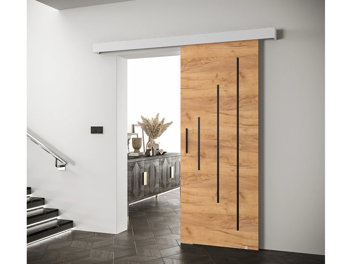 Portes coulissantes Salwador Y 70x204 cm (Chêne Craft / Blanc / Noir)