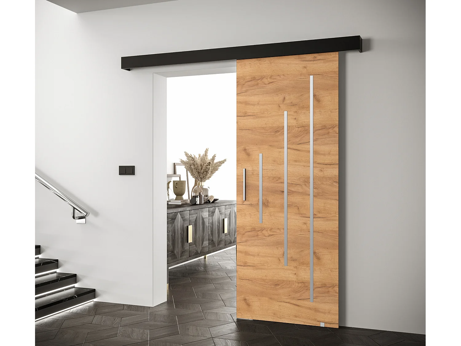 Portes coulissantes Salwador Y 70x204 cm (Chêne Craft / Noir / Argent)