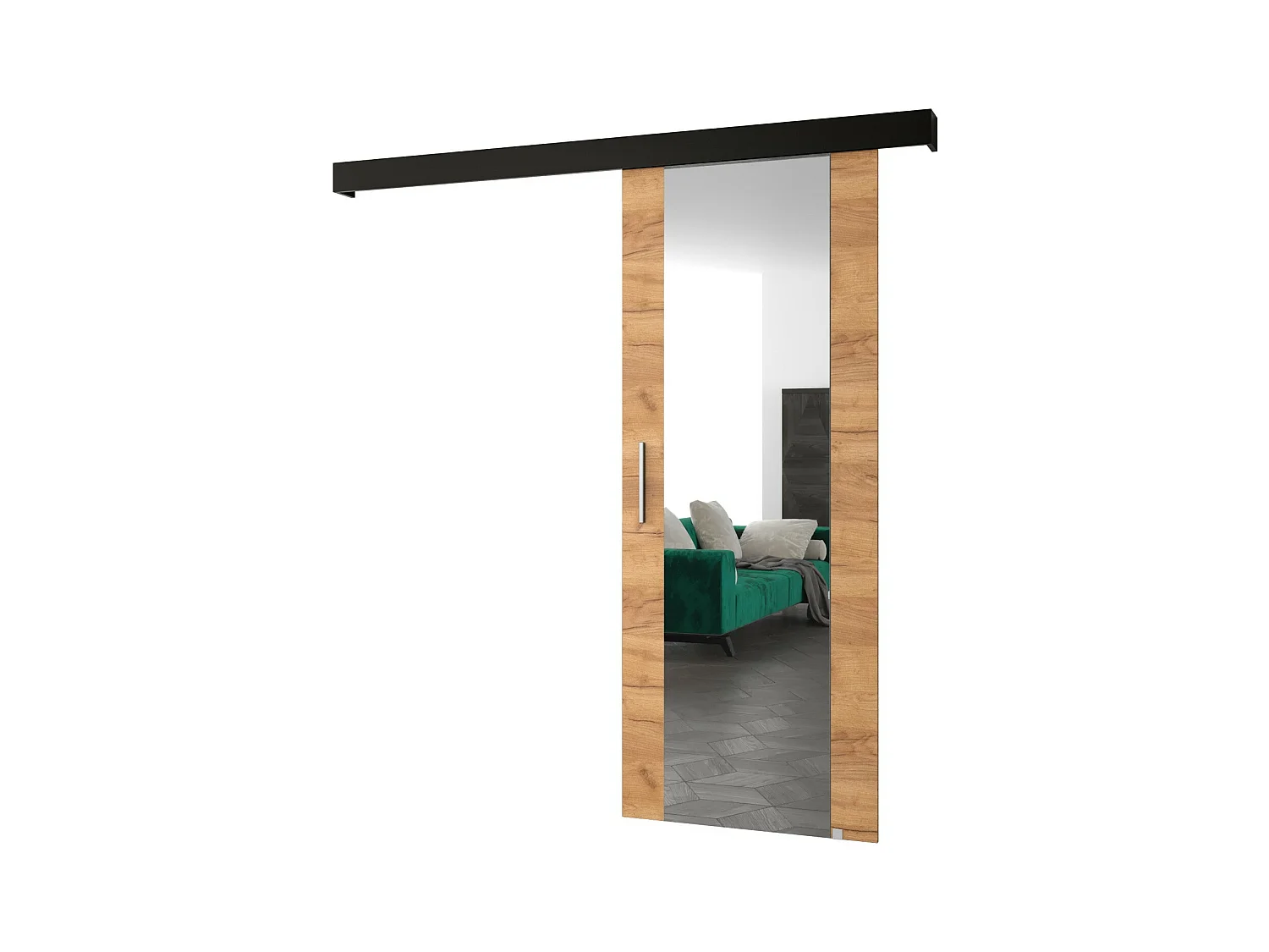 Portes coulissantes Salwador II 90x204 cm (Chêne Craft / Noir / Argent)