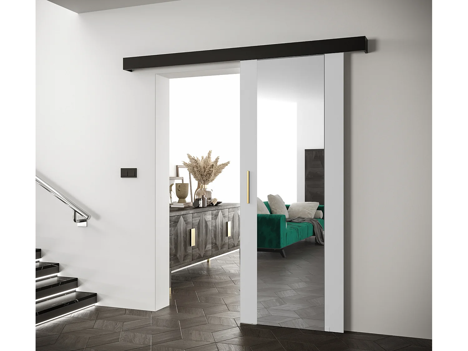 Portas de correr Salwador II 90x204 cm (Branco / Preto / Dourado)