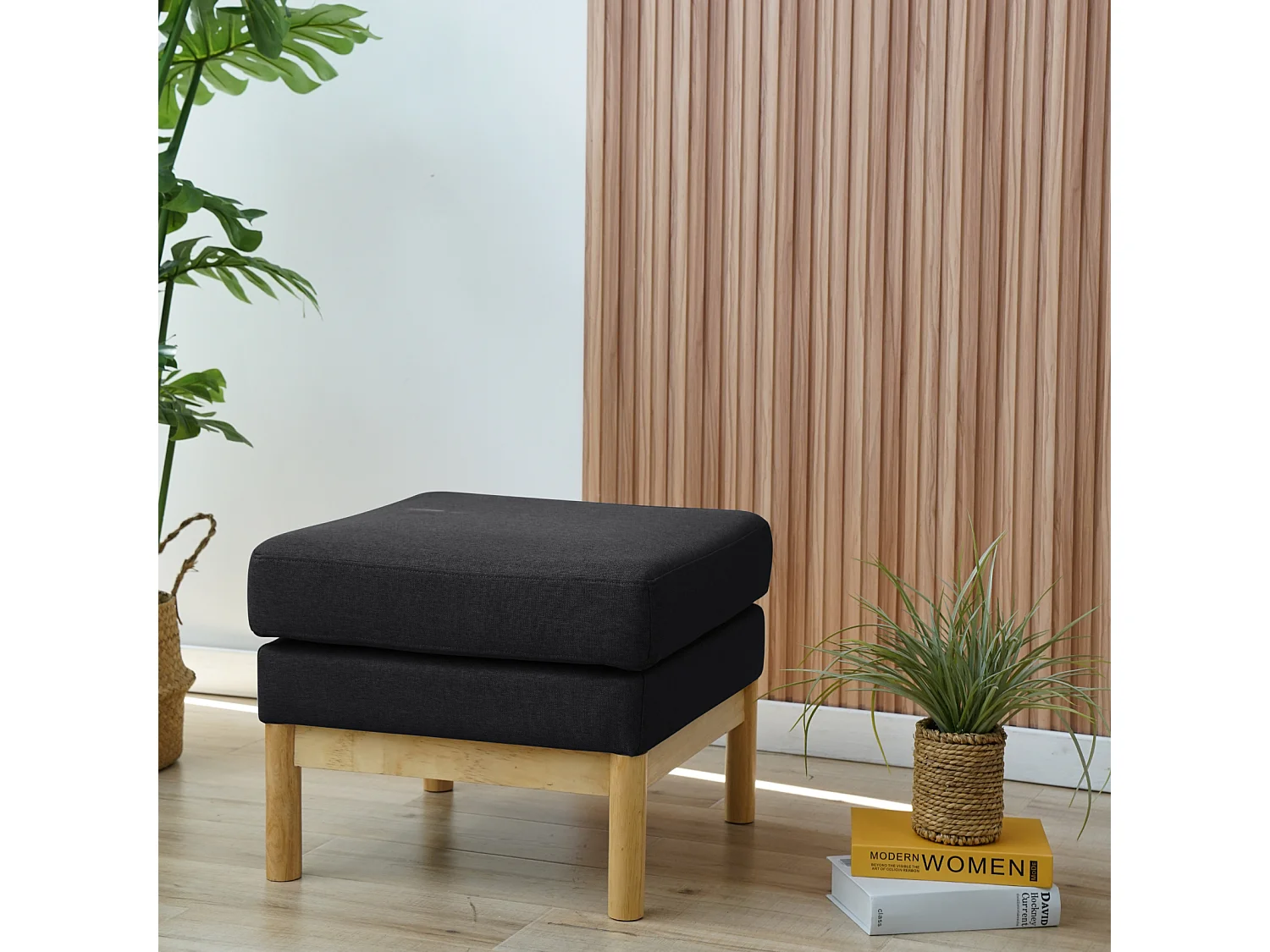 Tabouret SVITA HOLLY, banc, repose-pieds, coiffeuse, chaise, noir/naturel