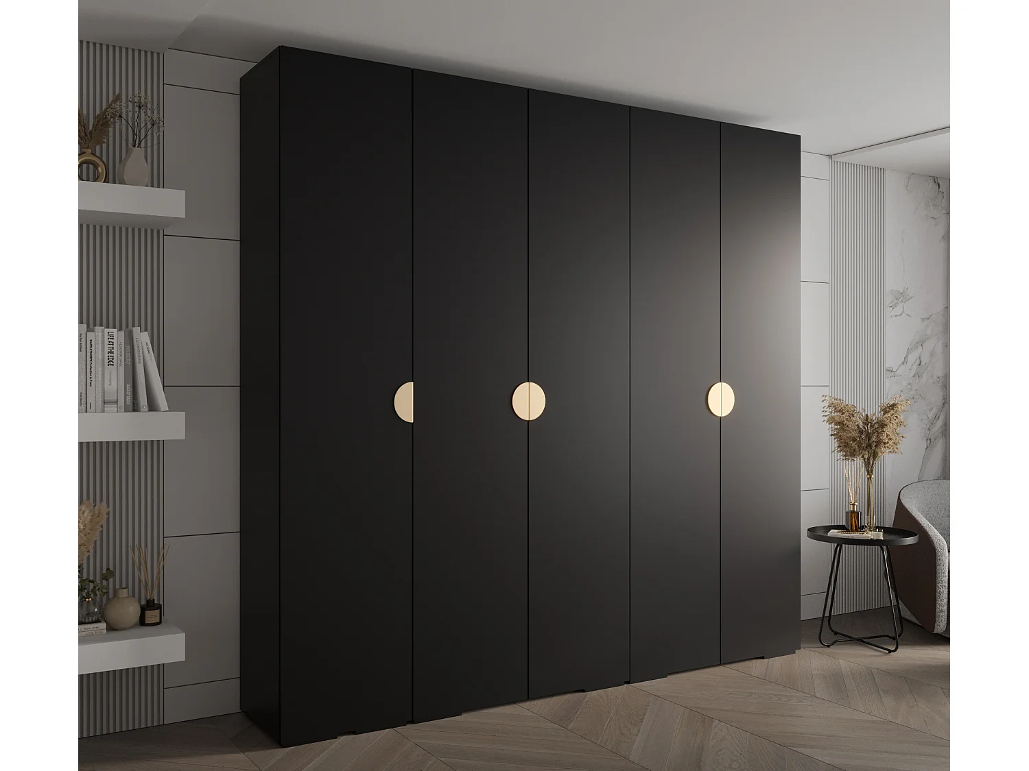 Armadio Inova 4 a ante battenti 236,7/250/47 5 porte (Nero/D'oro)