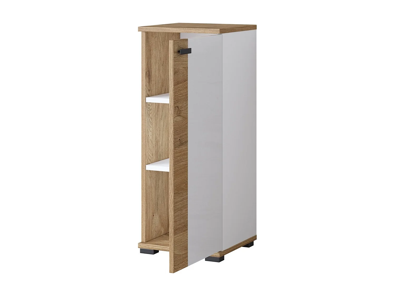 Meuble bas 1 porte BALEA coloris chêne et blanc