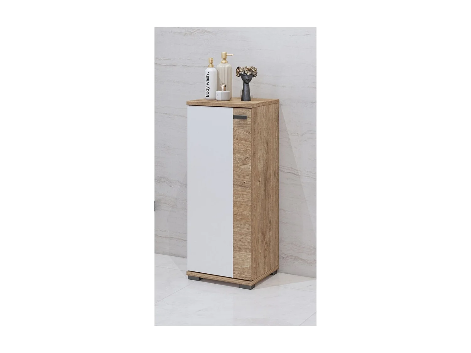 Meuble bas 1 porte BALEA coloris chêne et blanc