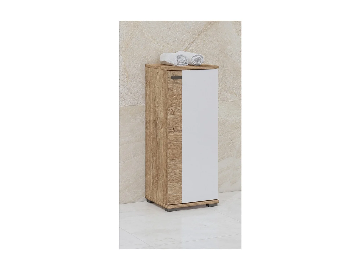 Meuble bas 1 porte BALEA coloris chêne et blanc