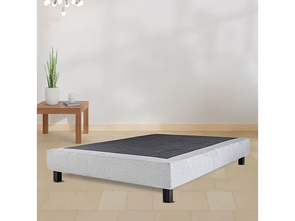Sommier à lattes avec pieds VICEN, tapissier en bois massif coloris gris -largeur 140 x longueur 200 cm