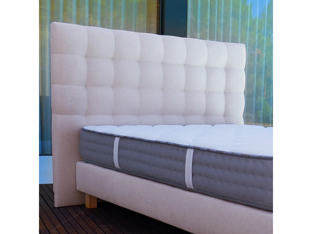 Tête de lit capitonnée VIEW en tissu haute qualité coloris beige - largeur 160 x longueur122 cm