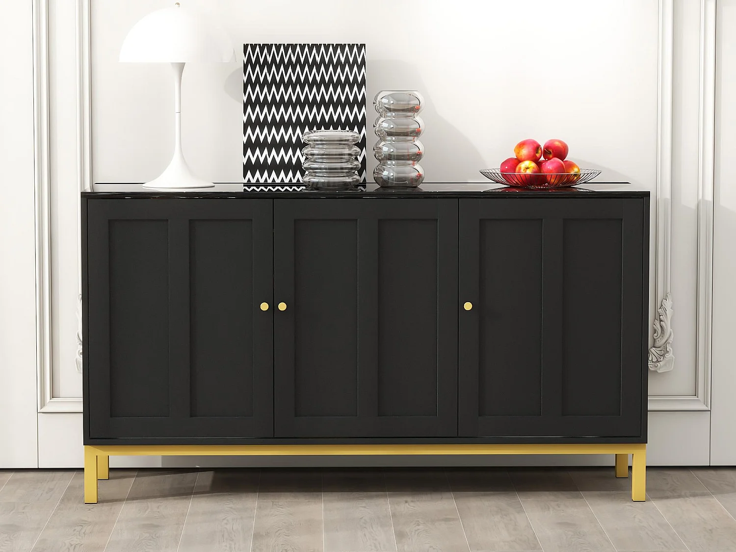 Buffet 3 portes et étagères réglables - MDF & panneaux de particules - Noir