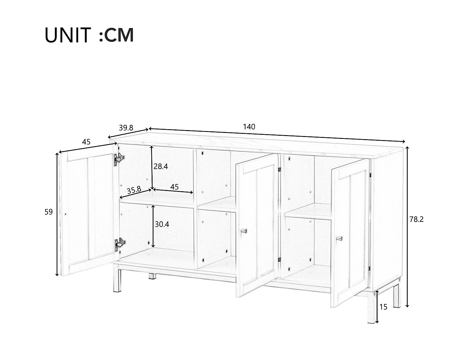 Buffet 3 portes et étagères réglables - MDF & panneaux de particules - Noir