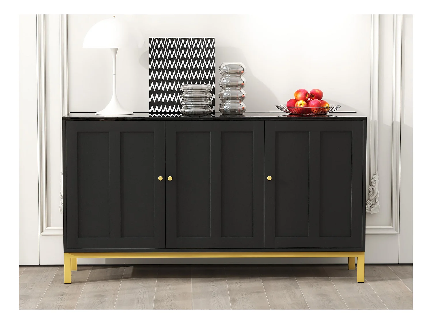 Dressoir met 3 deuren en verstelbare planken - MDF & spaanplaat - Zwart