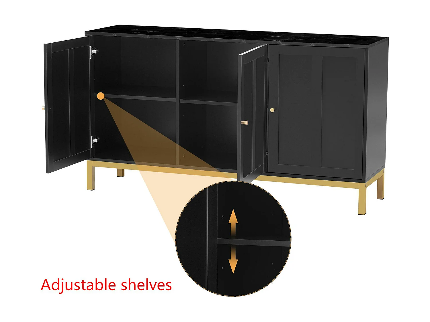 Buffet 3 portes et étagères réglables - MDF & panneaux de particules - Noir