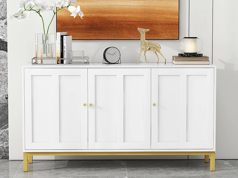 3-türiges Sideboard und verstellbare Regale – MDF und Spanplatte – Weiß