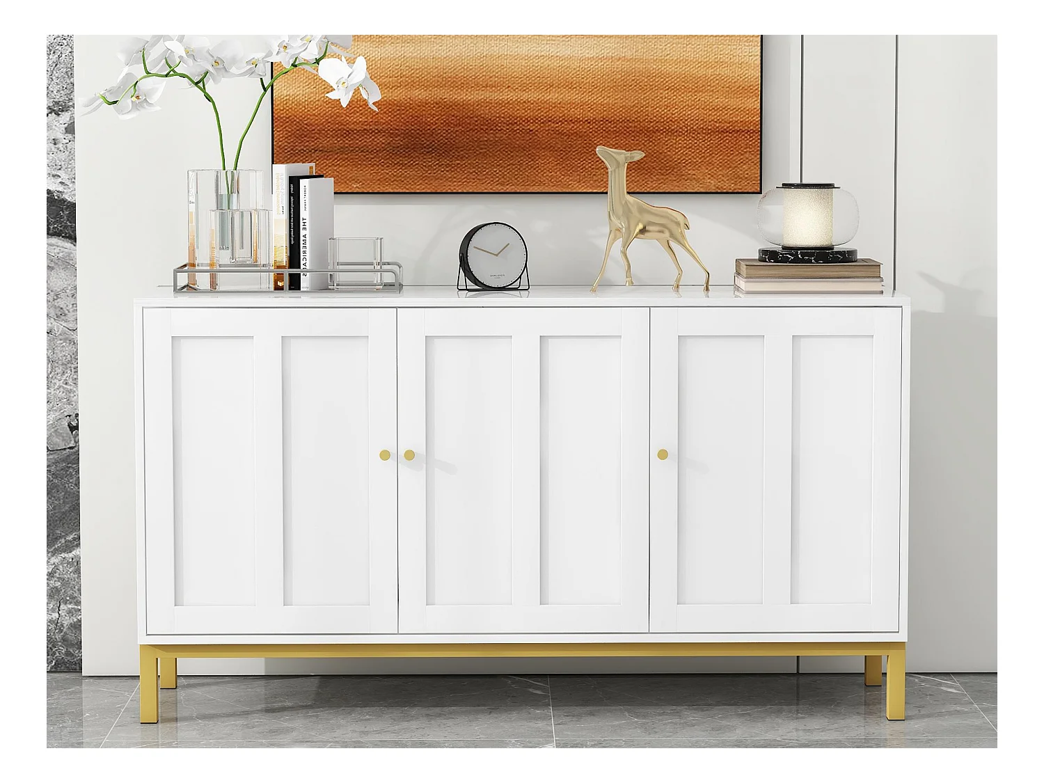 Dressoir met 3 deuren en verstelbare planken - MDF en spaanplaat - Wit