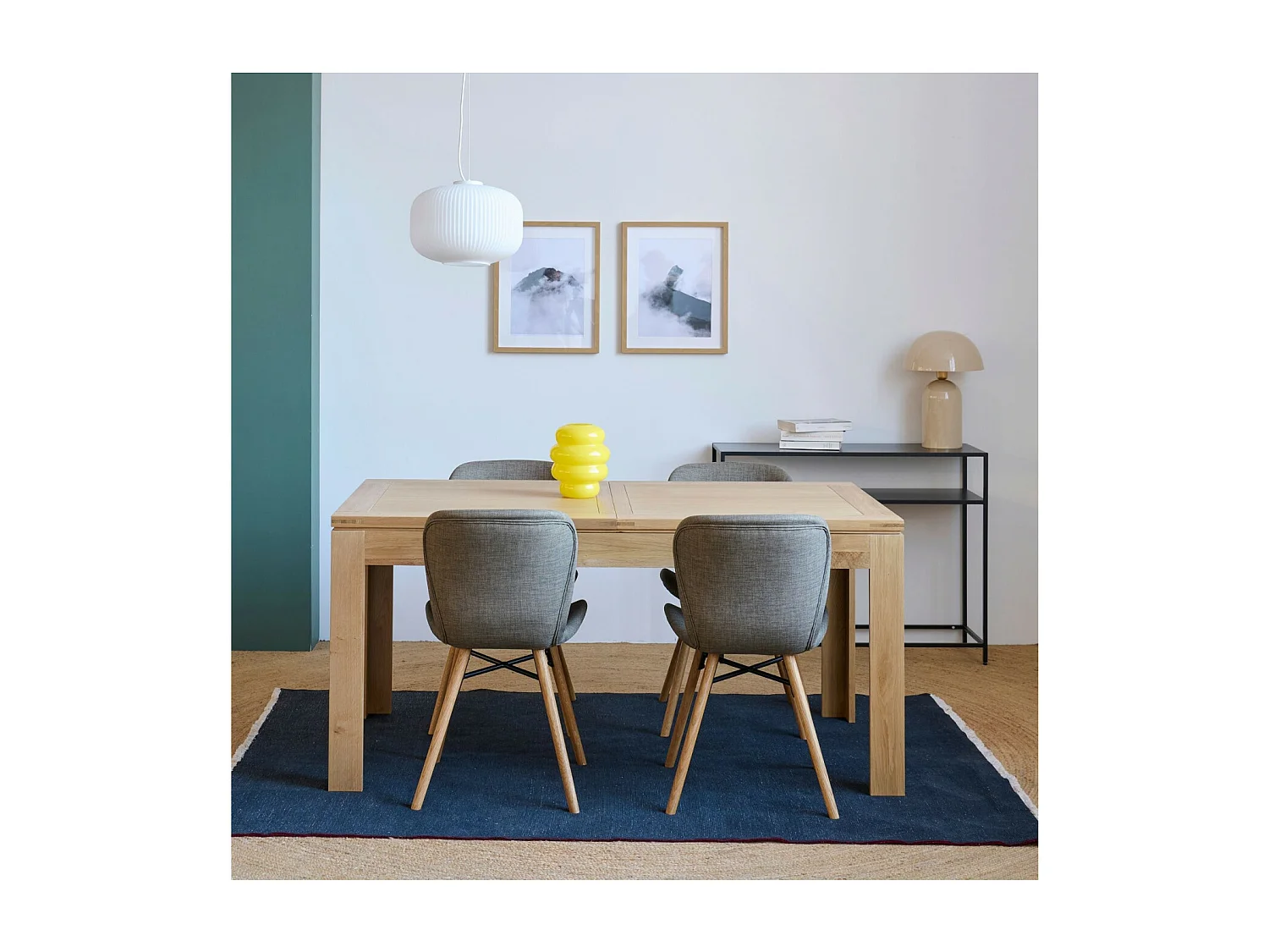 Table rectangulaire à rallonges L160/240  + 4 chaises tissu - BOSTON