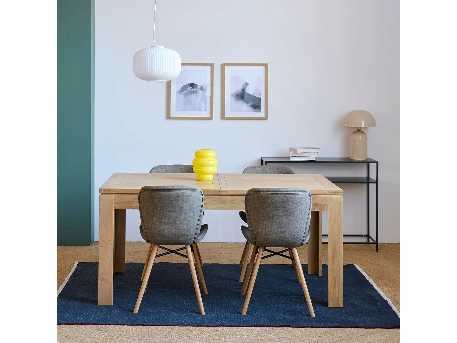 Table rectangulaire à rallonges L160/240  + 4 chaises tissu - BOSTON