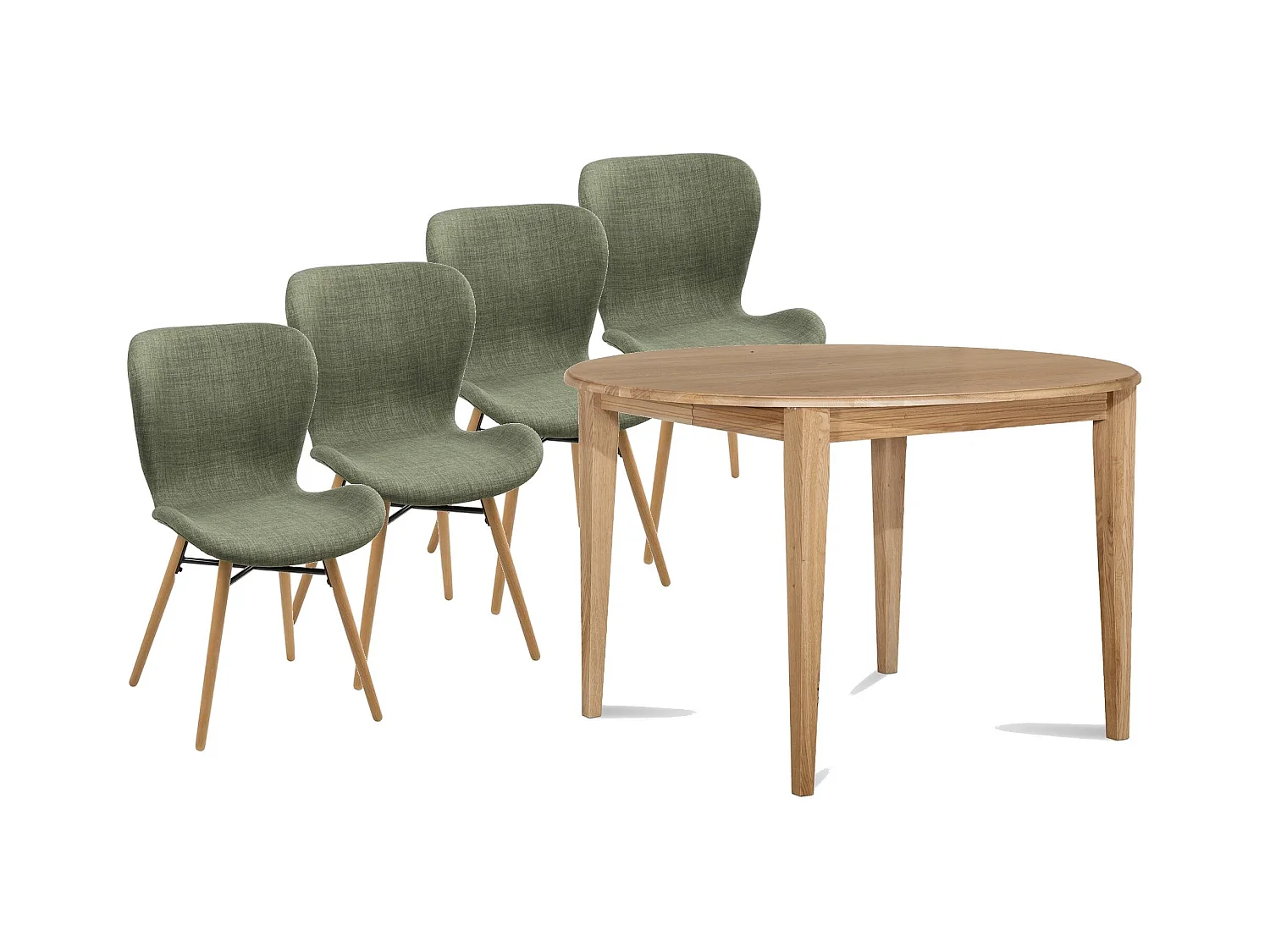Table ronde extensible pieds fuseau D105 + 4 chaises tissu - VICTORIA