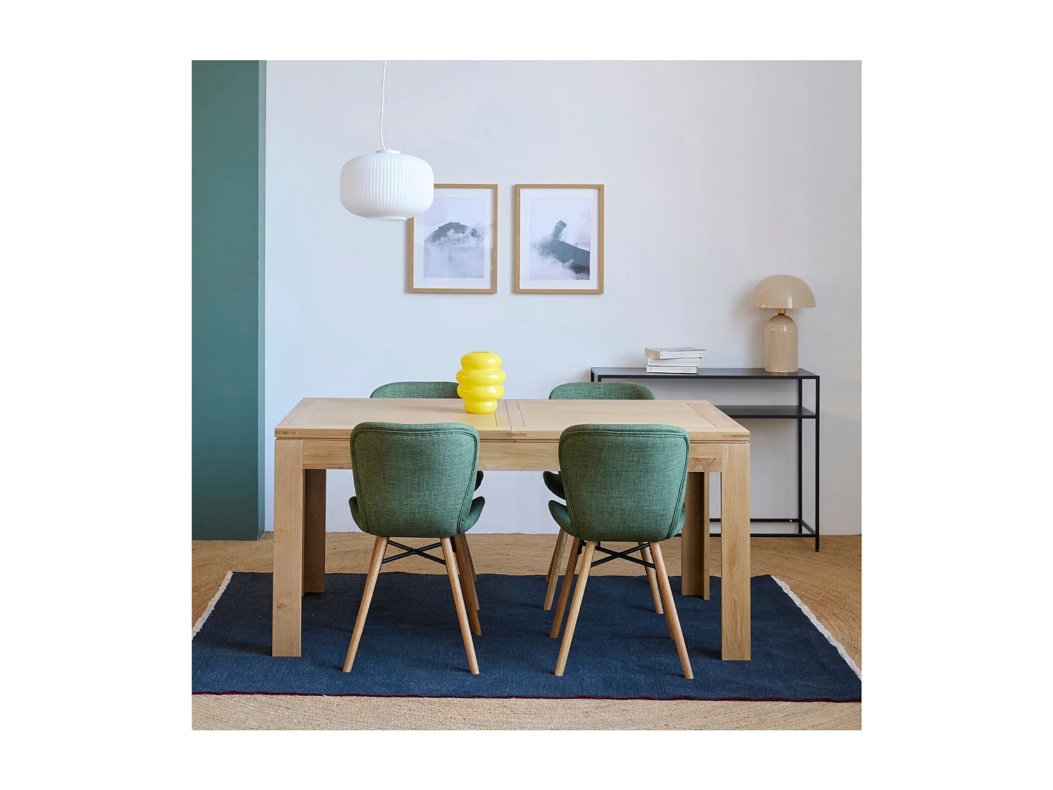 Table rectangulaire à rallonges L160/240  + 4 chaises tissu - BOSTON