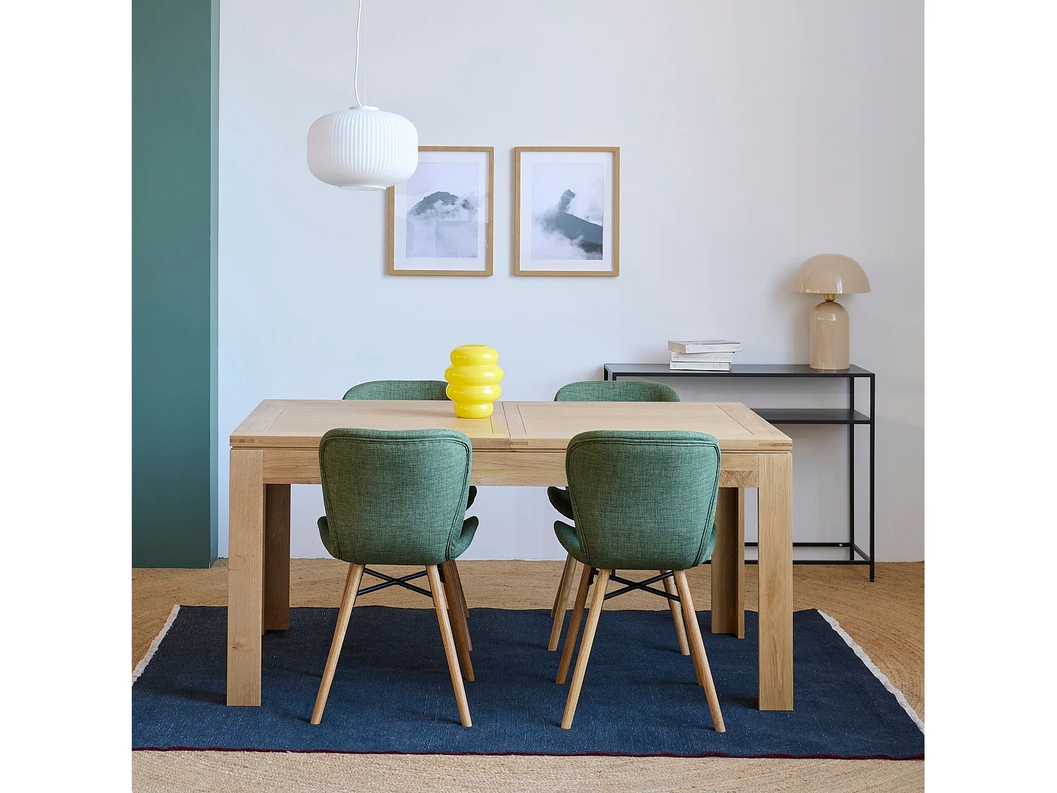 Table rectangulaire à rallonges L160/240  + 4 chaises tissu - BOSTON