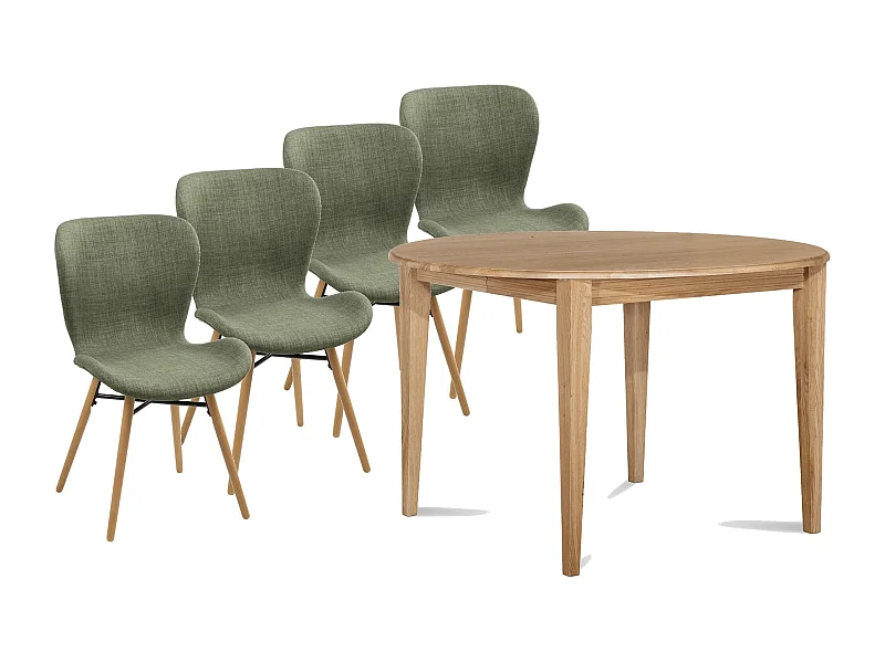 Table ronde extensible pieds fuseau D115 + 4 chaises tissu - VICTORIA