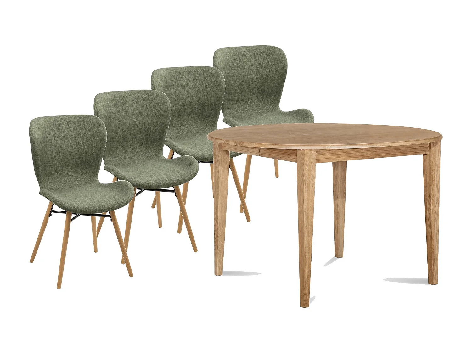 Table ronde extensible pieds fuseau D115 + 4 chaises tissu - VICTORIA