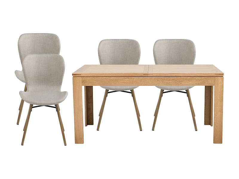 Table rectangulaire à rallonges L160/240  + 4 chaises tissu - BOSTON