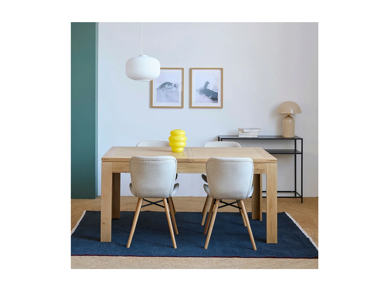 Table rectangulaire à rallonges L160/240  + 4 chaises tissu - BOSTON