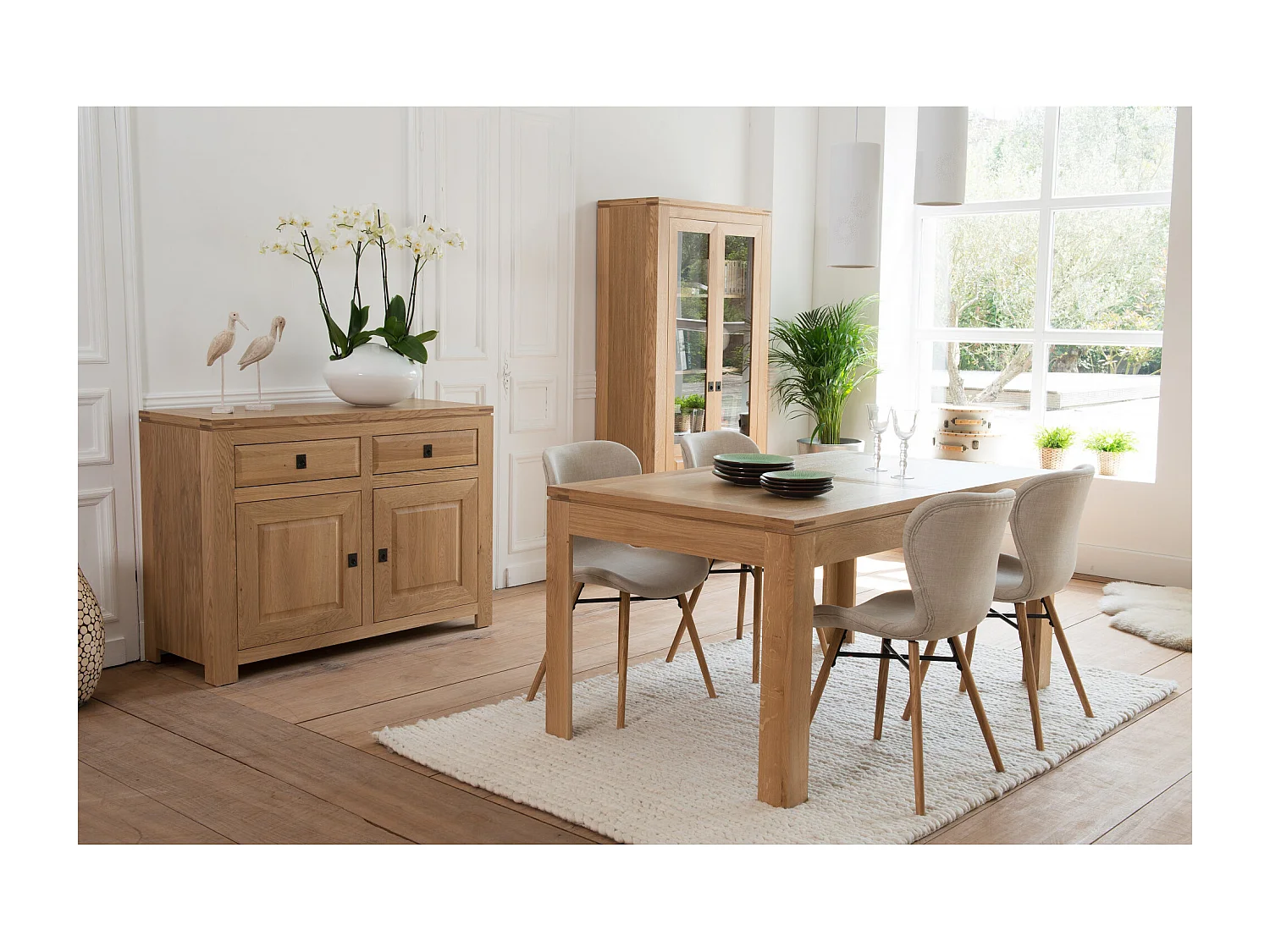 Table rectangulaire à rallonges L160/240  + 4 chaises tissu - BOSTON