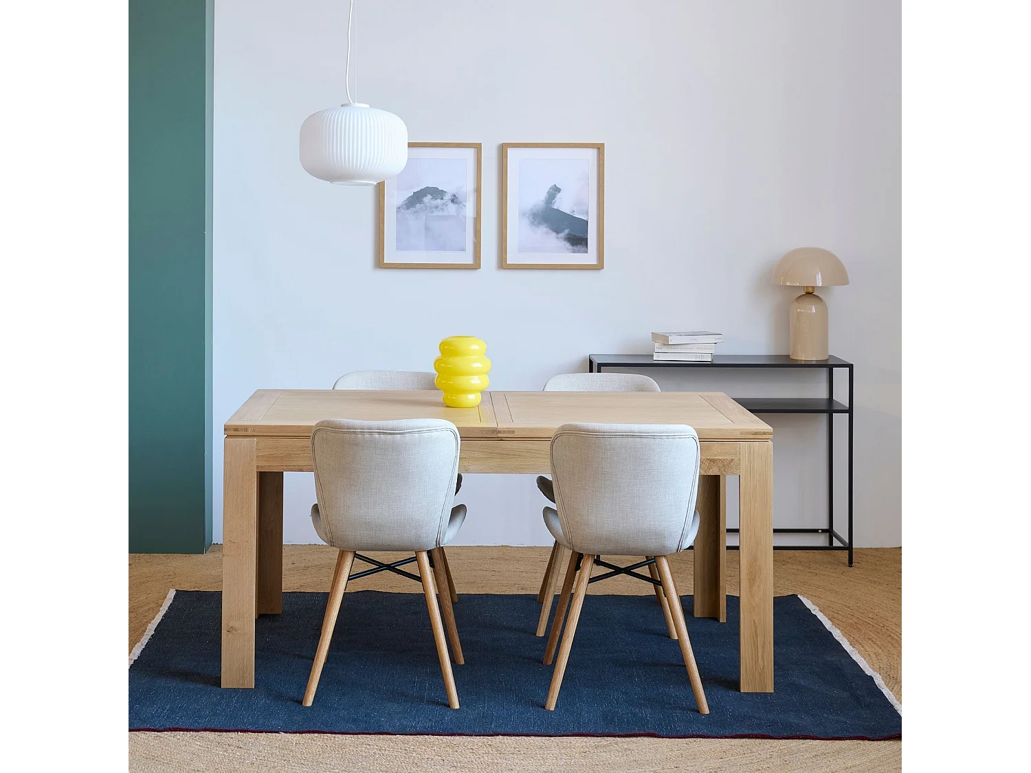 Table rectangulaire à rallonges L160/240  + 4 chaises tissu - BOSTON