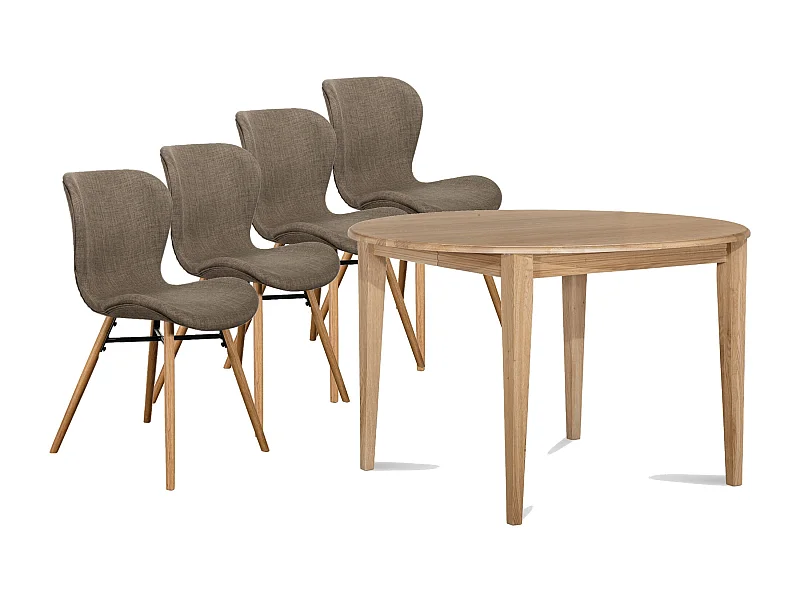 Table ronde extensible pieds fuseau D115 + 4 chaises tissu - VICTORIA