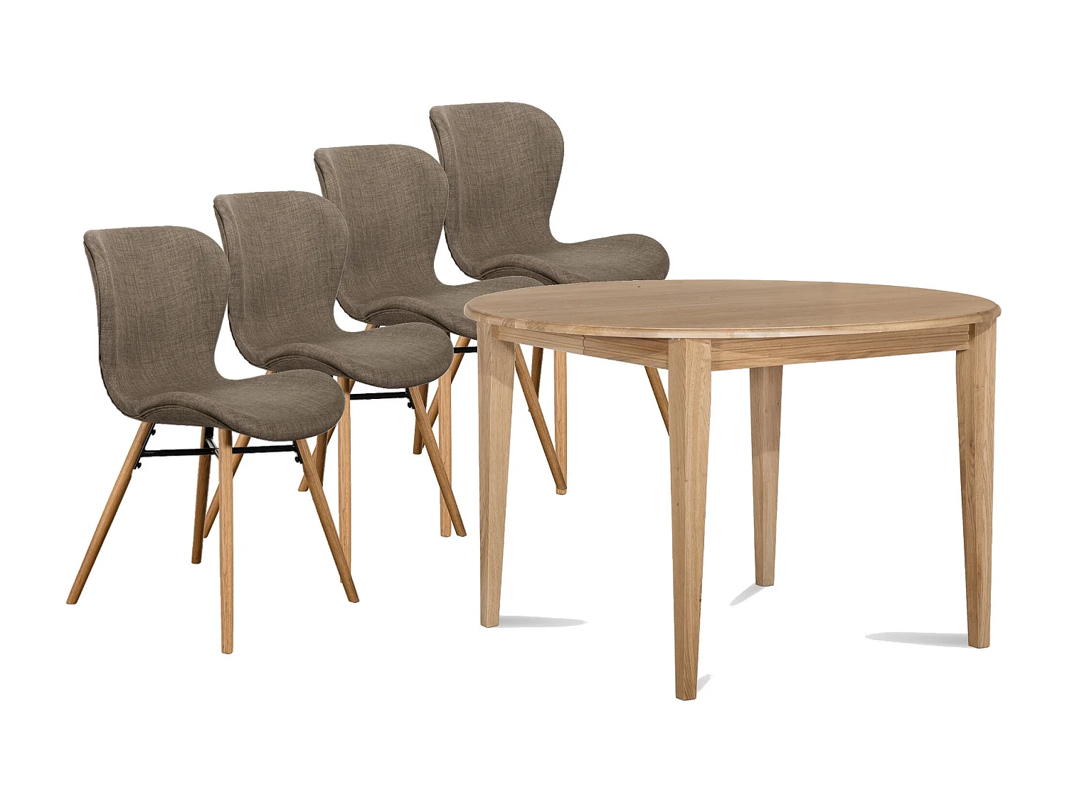 Table ronde extensible pieds fuseau D115 + 4 chaises tissu - VICTORIA