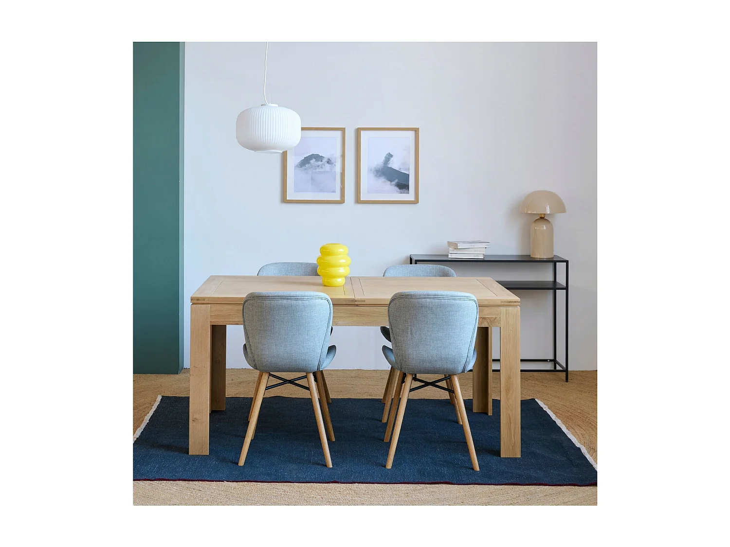 Table rectangulaire à rallonges L160/240  + 4 chaises tissu - BOSTON