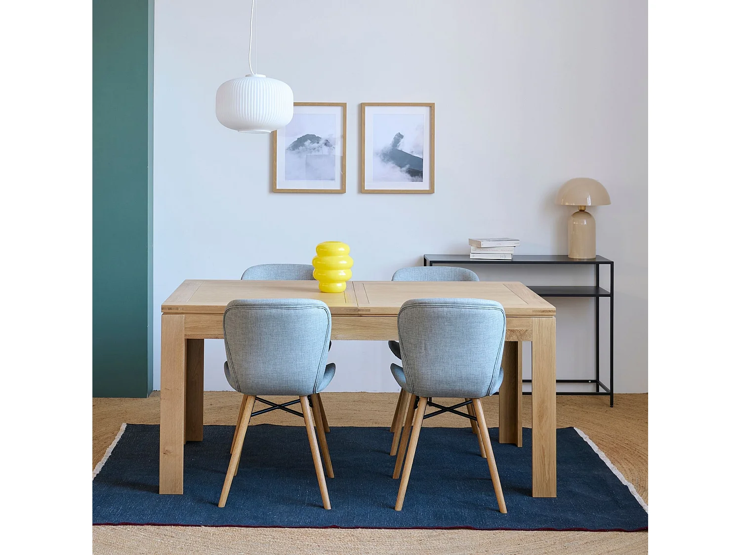 Table rectangulaire à rallonges L160/240  + 4 chaises tissu - BOSTON