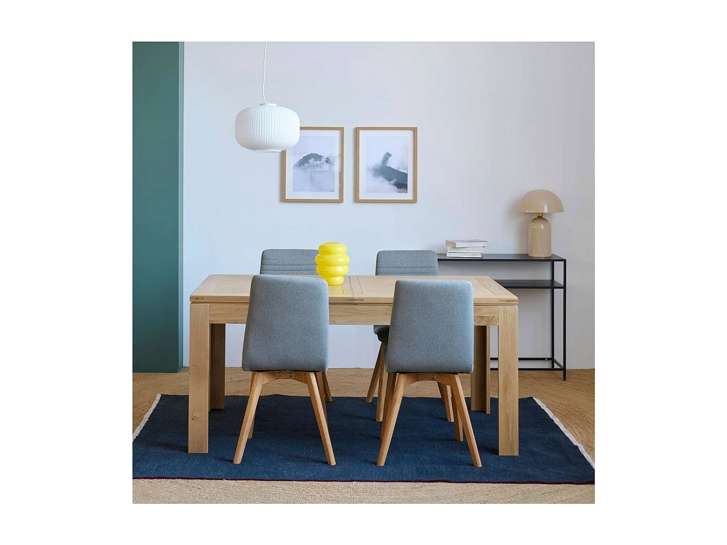 Table rectangulaire à rallonges L160/240 + 4 chaises scandinaves - BOSTON