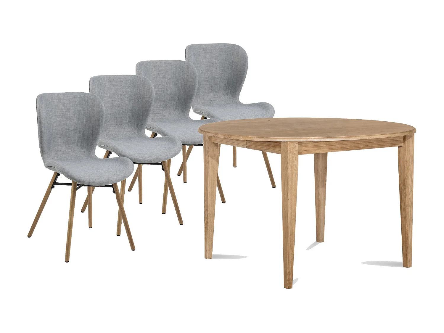 Table ronde extensible pieds fuseau D115 + 4 chaises tissu - VICTORIA