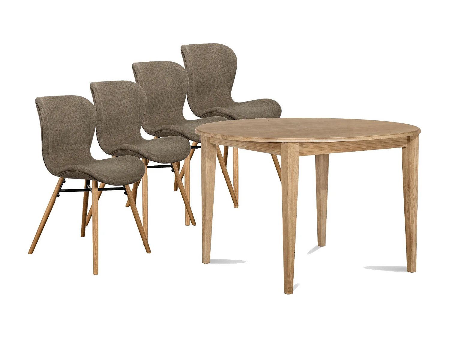 Table ronde extensible pieds fuseau D105 + 4 chaises tissu - VICTORIA