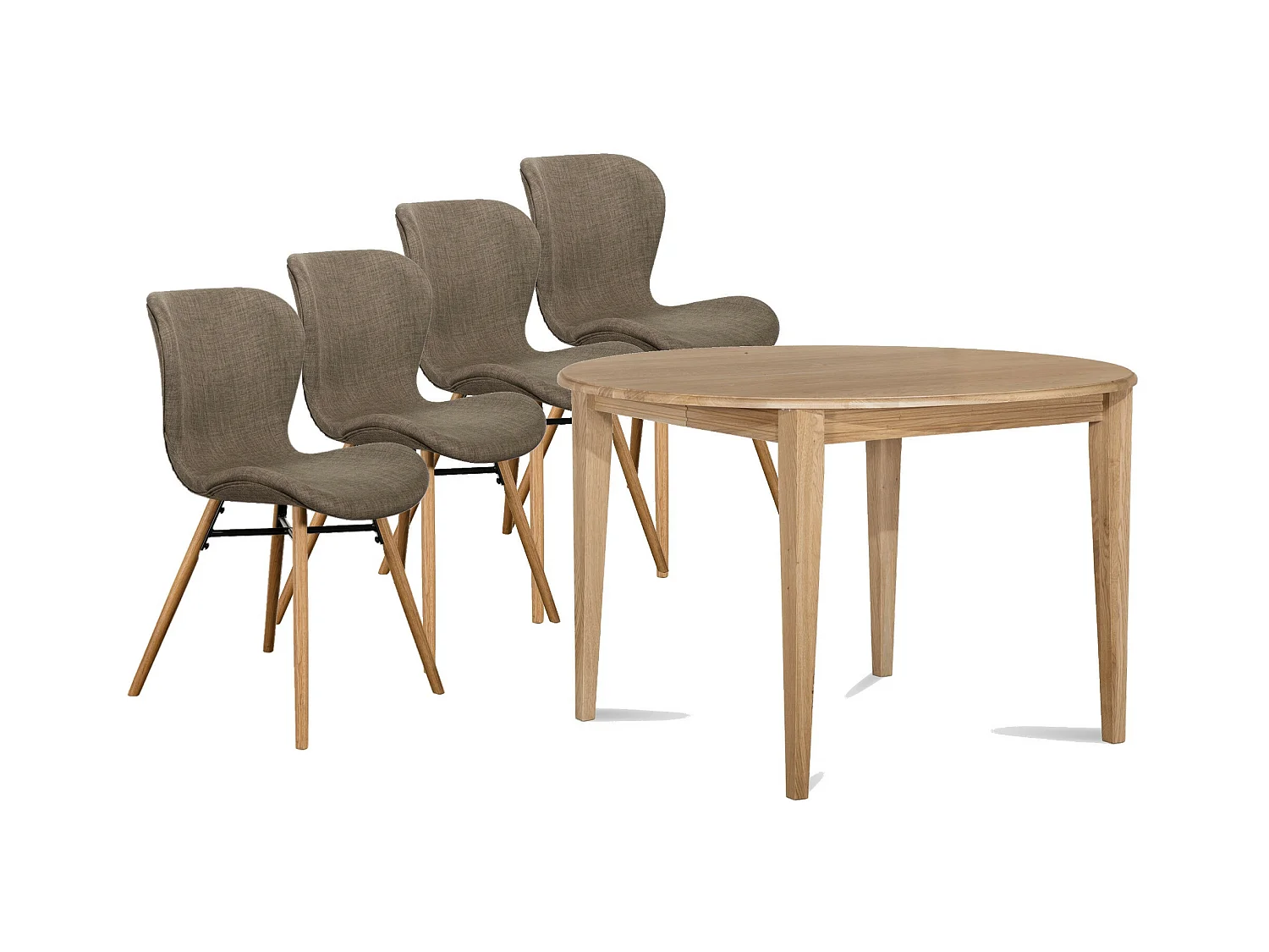 Table ronde extensible pieds fuseau D105 + 4 chaises tissu - VICTORIA